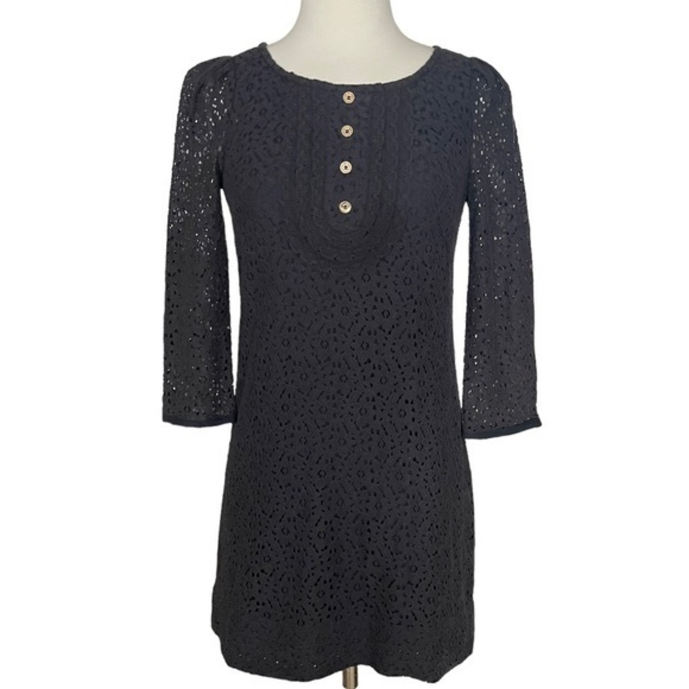 Juicy Couture Black Long Sleeve Lace Shift Dress Women’s Size Petite